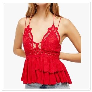Free People Adella Cami Lace Top Cherry Red Size S NWT